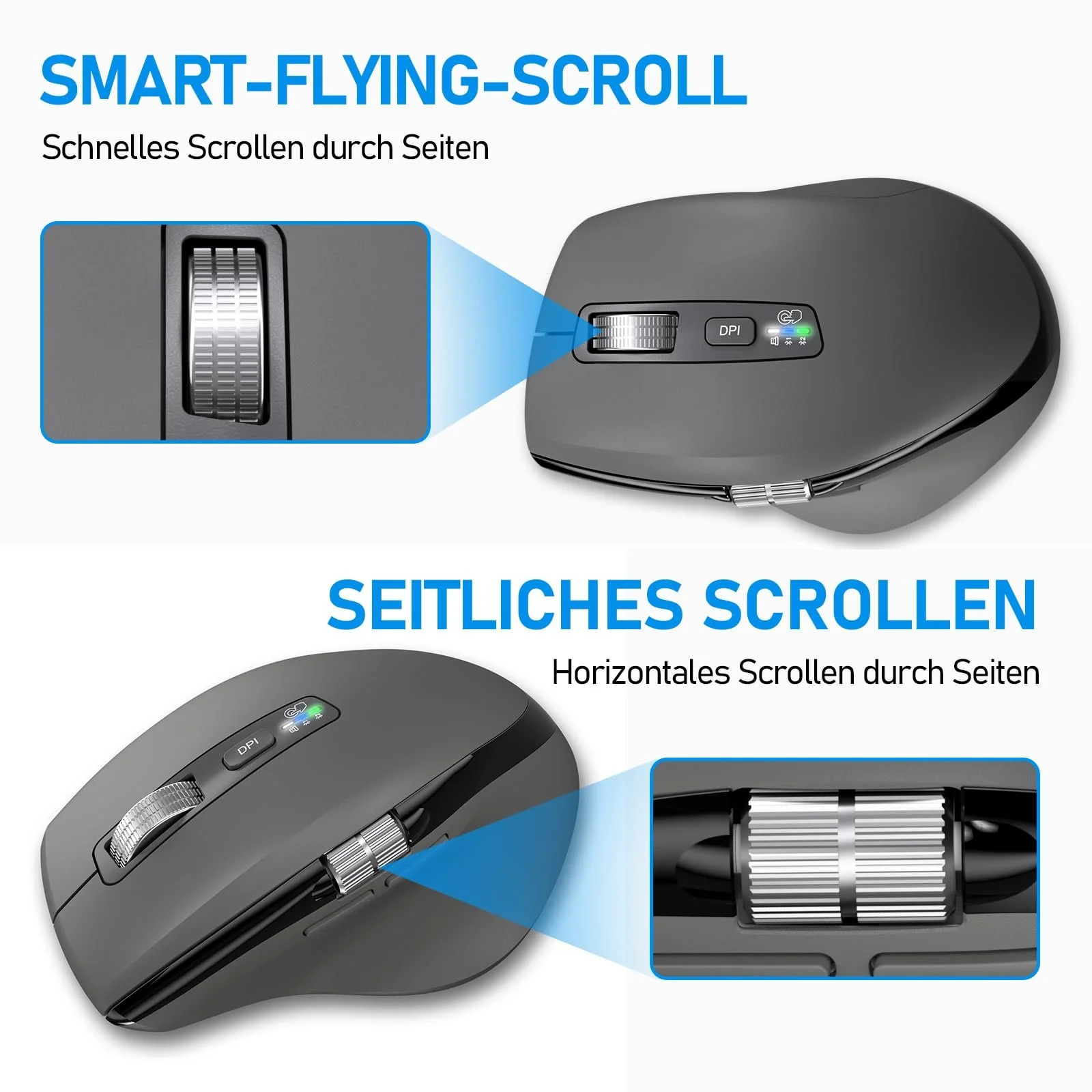 Мышь INFINMIND Беспроводная Bluetooth, c колесом прокрутки, колесом для большого пальца и эргономичным дизайном, тихая, для 3 устройств Windows/Mac OS/Chrome/Linux/Android, серая, фото №4 Мышь INFINMIND Беспроводная Bluetooth, c колесом прокрутки, колесом для большого пальца и эргономичным дизайном, тихая, для 3 устройств Windows/Mac OS/Chrome/Linux/Android, серая, фото №4