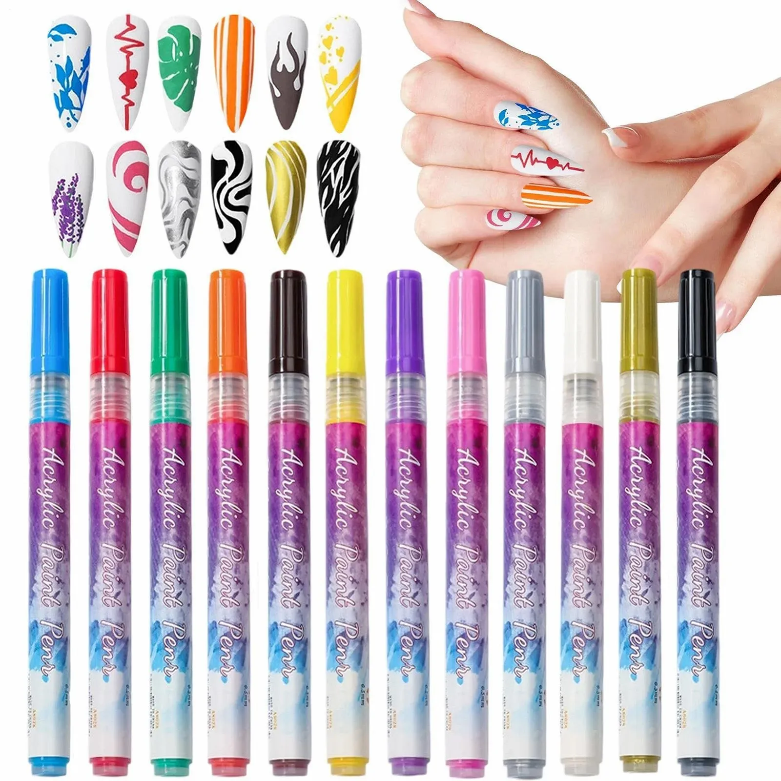 Набір маркерів для лаку для нігтів 12 штук швидкосохнучі для дизайну Різнокольоровий, фото №7