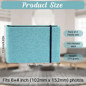 Фотоальбом 6x4 дюйма, маленький фотоальбом, всего 200 карманов, фотокнига для дня рождения, свадьбы, семейных путешествий, портретных фотографий, синий, 2 шт. synthetic.ua - Фото 1
