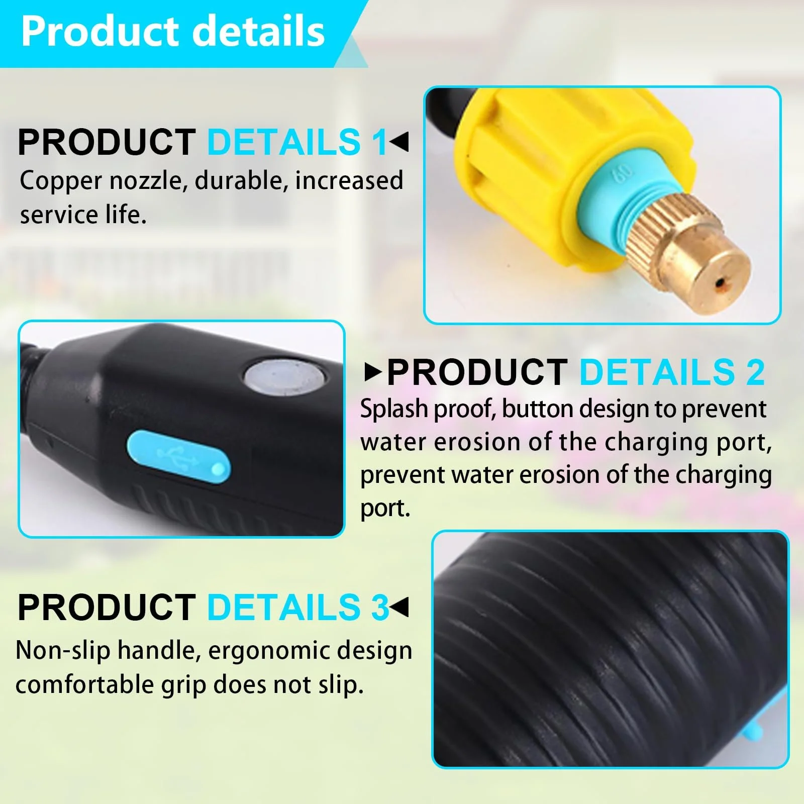 Обприскувач акумуляторний шланг 5 м USB зарядка телескопічна штанга, фото №3