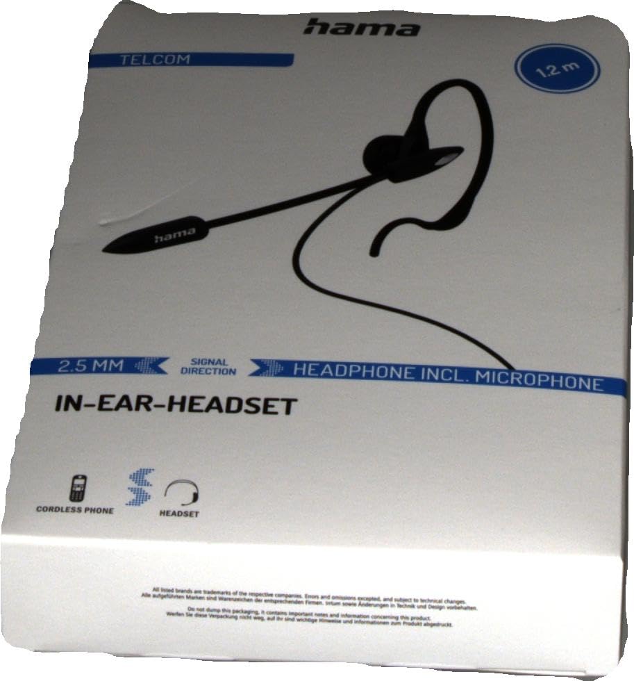 Гарнітура Hama In-Ear з мікрофоном для бездротових телефонів (2.5 мм роз'єм, дротова гарнітура, вкладиші з мікрофоном, моно, на одне вухо), з вушною петлею, вимикачем звуку, кліпсою) Чорний, фото №3