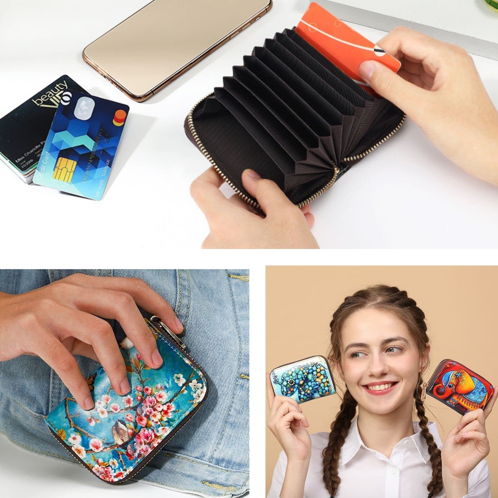 Кредитница APHISON для женщин, держатель для карт с RFID-защитой, милый мультяшный художественный кошелек для монет, маленький кошелек для девочек/детей, 10 отделений для карт, подарок, фото №4