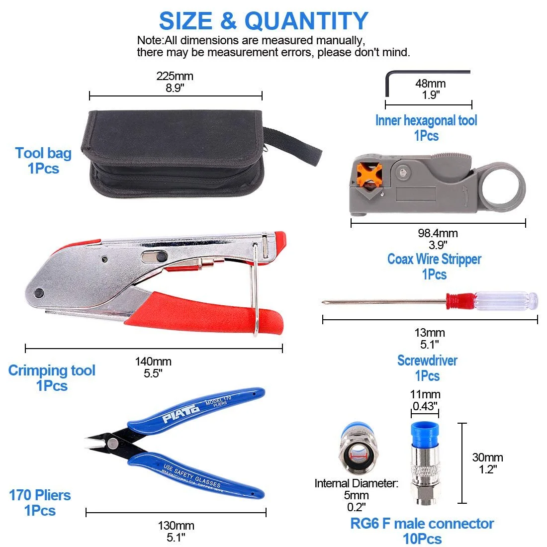 Набор для обжима коаксиального кабеля Glarks RG6 RG59 10 разъемов F, фото №2