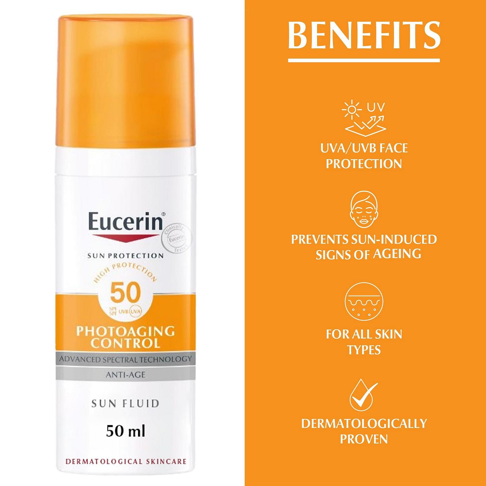 Сонцезахисний флюїд Eucerin Sun Fluid Anti-Age SPF 50 мл, фото №4