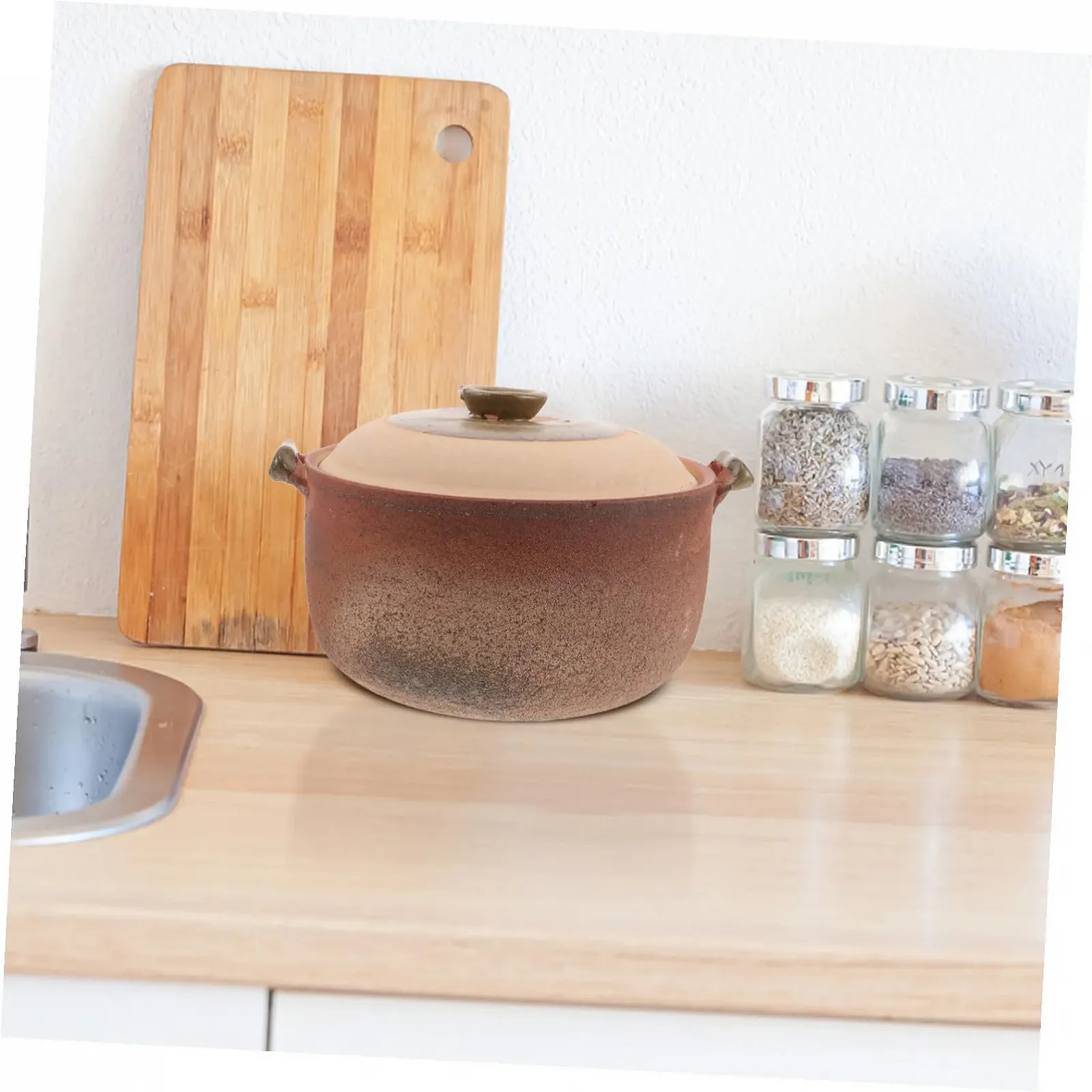 Горщик глиняний BESPORTBLE Теракотовий з кришкою та ручкою, фото №5