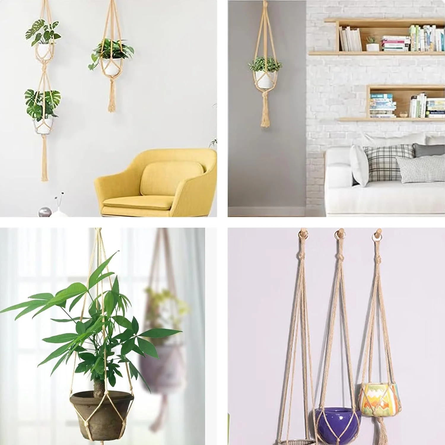 Підвіси для рослин макраме з джутової мотузки, 2 розміри, 4 шт., фото №7 Підвіси для рослин макраме з джутової мотузки, 2 розміри, 4 шт., фото №7