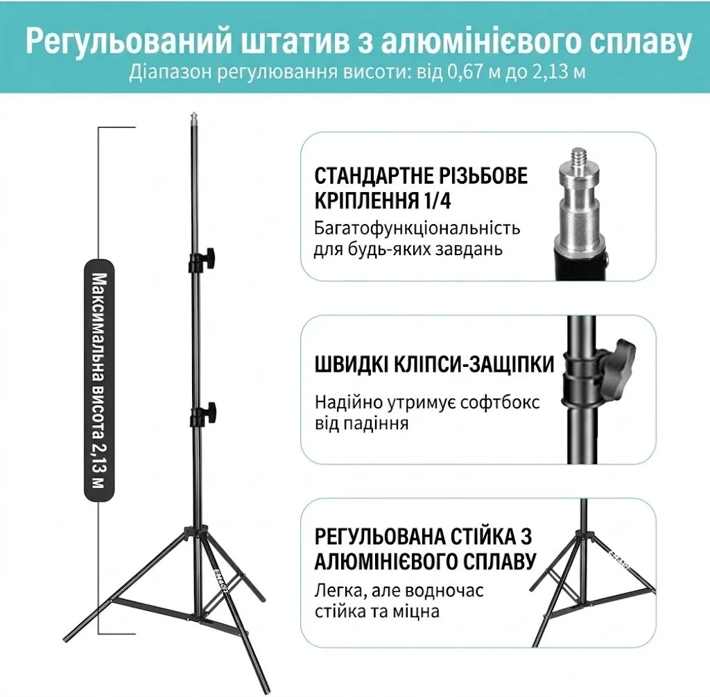 Студійне світло з софтбоксом EMART 50х70 см 85W Чорний, фото №4