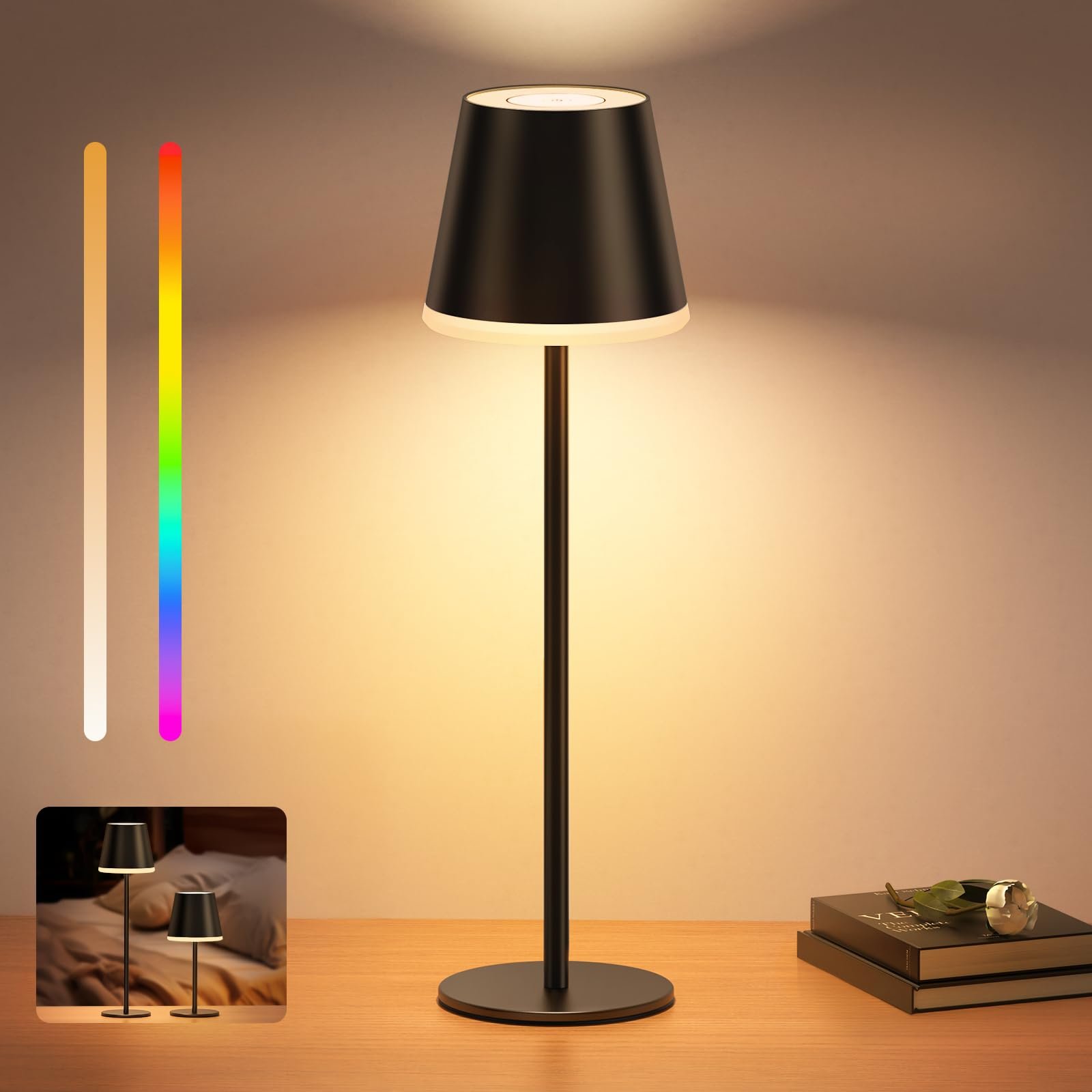 Світлодіодна настільна лампа VIWAVE акумуляторна USB 5200 mAh, регульована висота, RGB, IP54, алюмінієва, фото №1