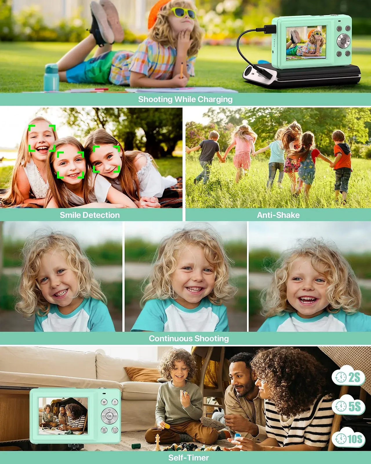 Цифрова камера 1080P 44MP 2,4-дюймовий LCD-екран 16x цифровий зум 32G Micro Memory Card 1 акумулятор Green, фото №7