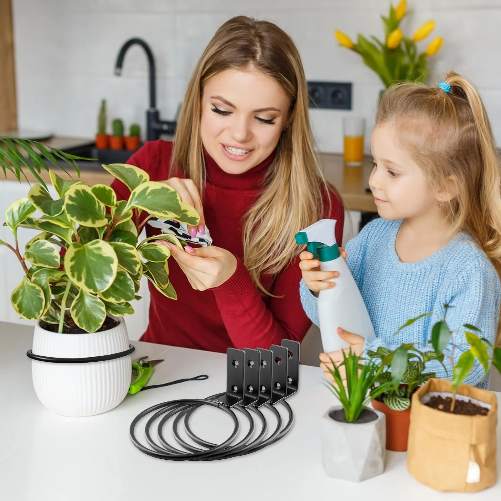 Настенный держатель для цветочных горшков набор 6 шт 11 см с винтами черный, фото №5