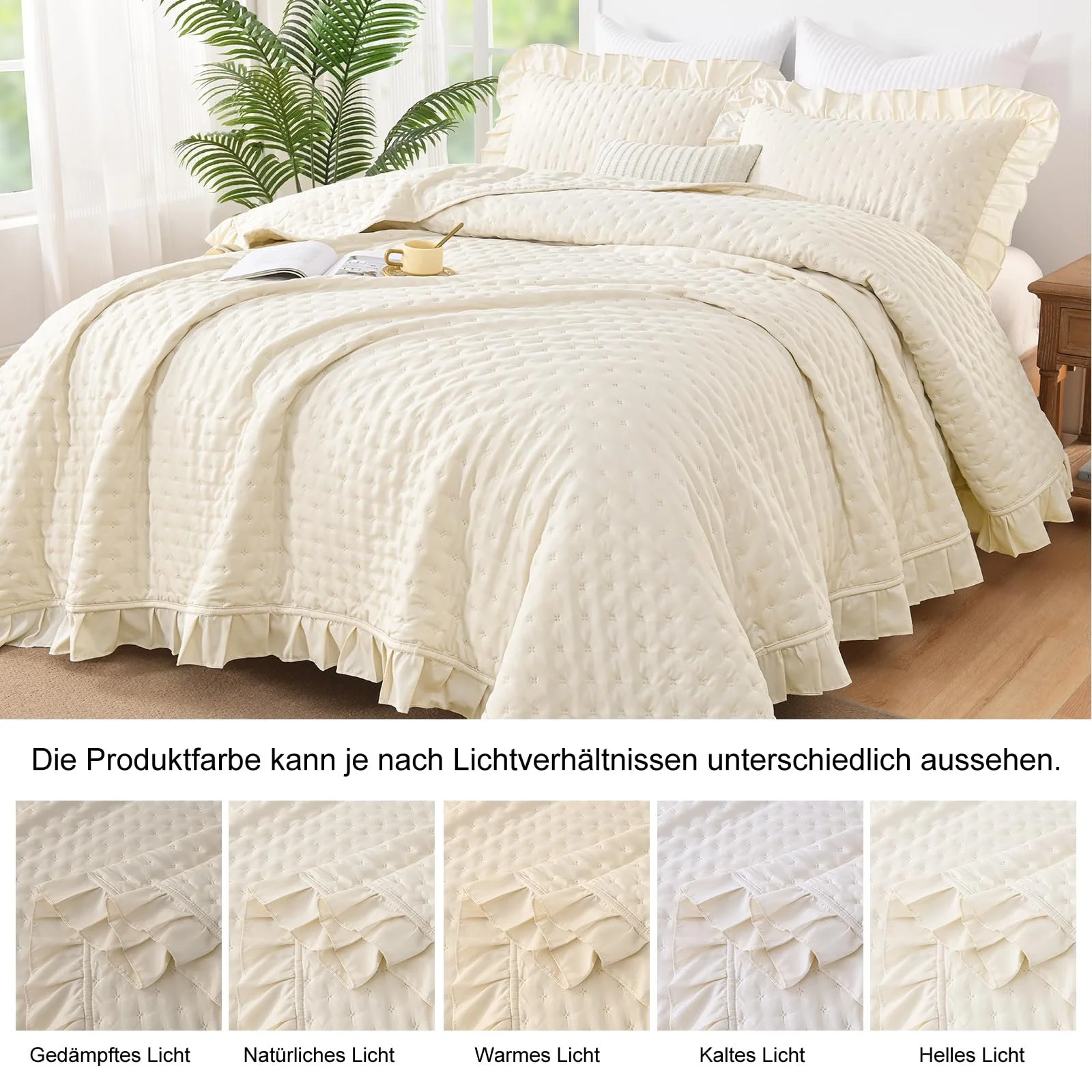 Покривало WONGS BEDDING 220 x 240 см Бежевий з 2 наволочками 50 x 75 см, фото №6