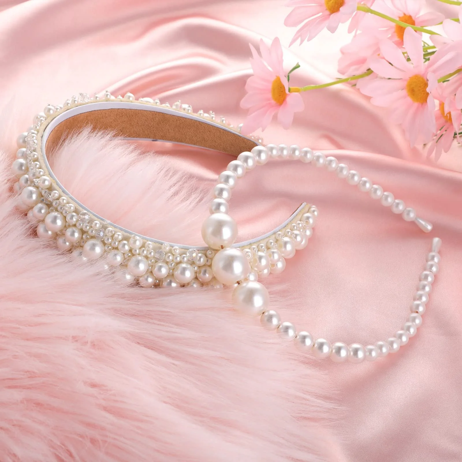 Набір обручів на голову з перлинами 2 шт, фото №4