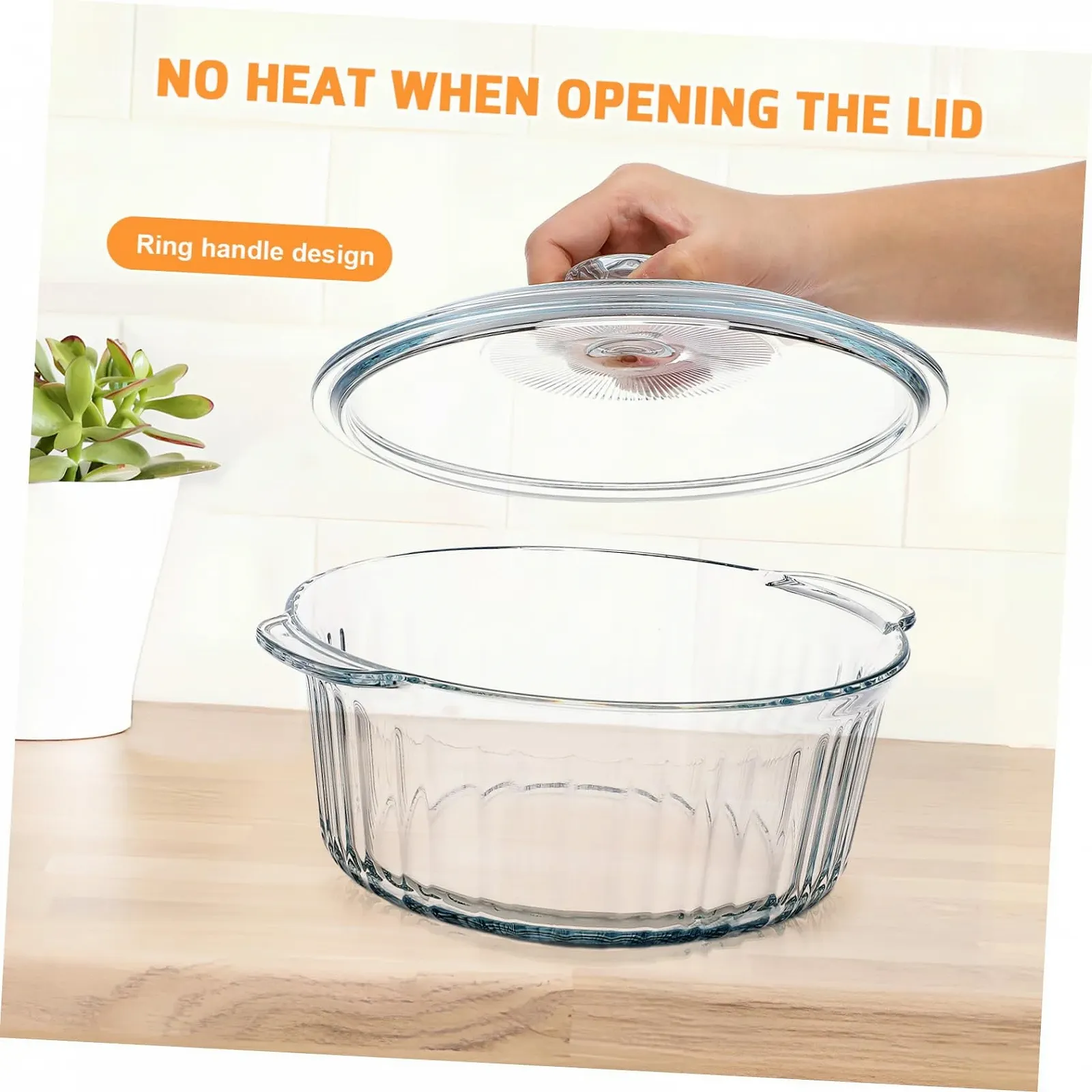 Форма для запекания круглая с крышкой термостойкая для духовки и микроволновой печи прозрачная, фото №2