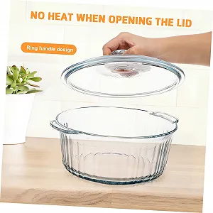 Форма для запекания круглая с крышкой термостойкая для духовки и микроволновой печи прозрачная synthetic.ua - Фото 1