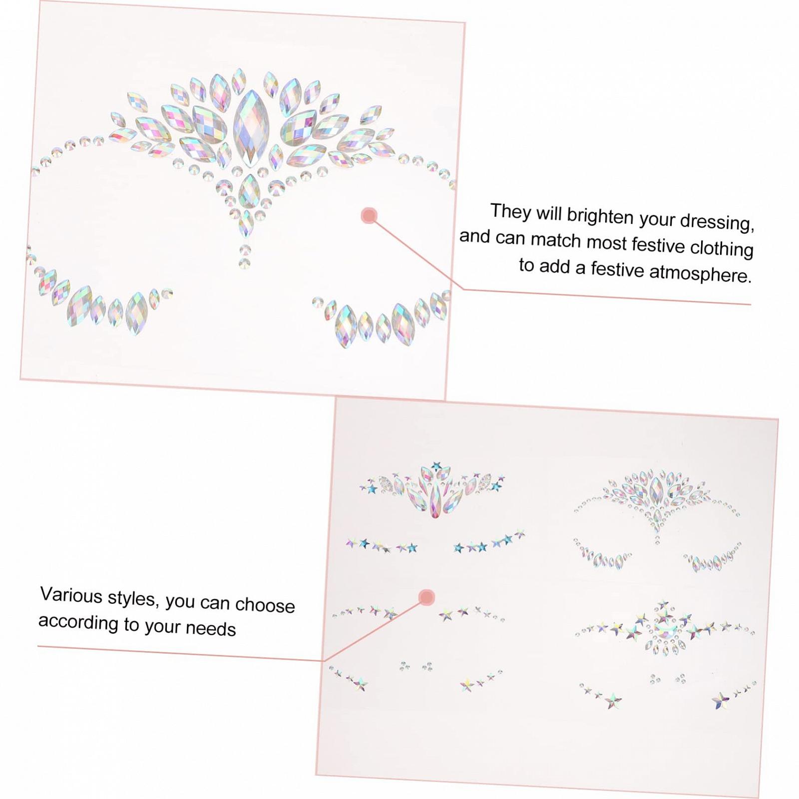 Стразы Beavorty для лица, 4 листа, акрил, наклейки для вечеринок и фестивалей, фото №3