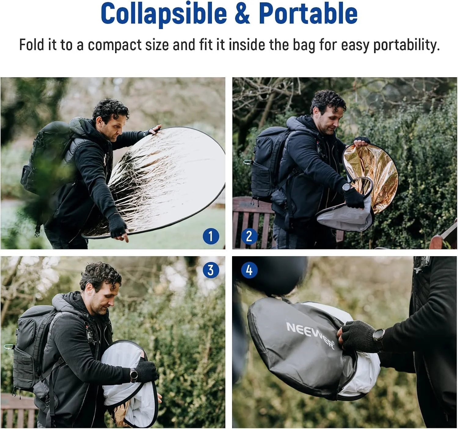 Комплект світловідбивачів Neewer 43"/110 см Чорний, фото №5 Комплект світловідбивачів Neewer 43"/110 см Чорний, фото №5