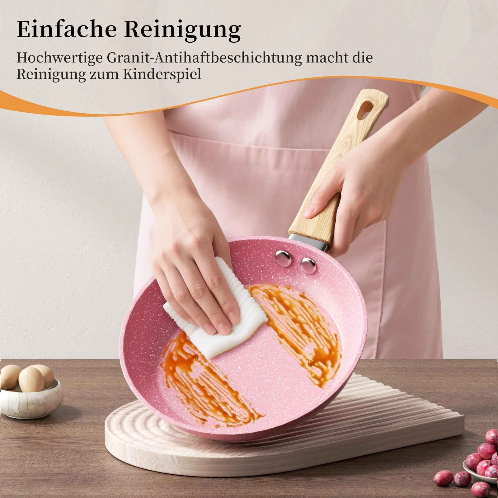 Сковорідка Innerwell Антипригарна 24 см, рожева, для індукційних плит, без PFOA, підходить для всіх плит, антидеформаційна основа, фото №6