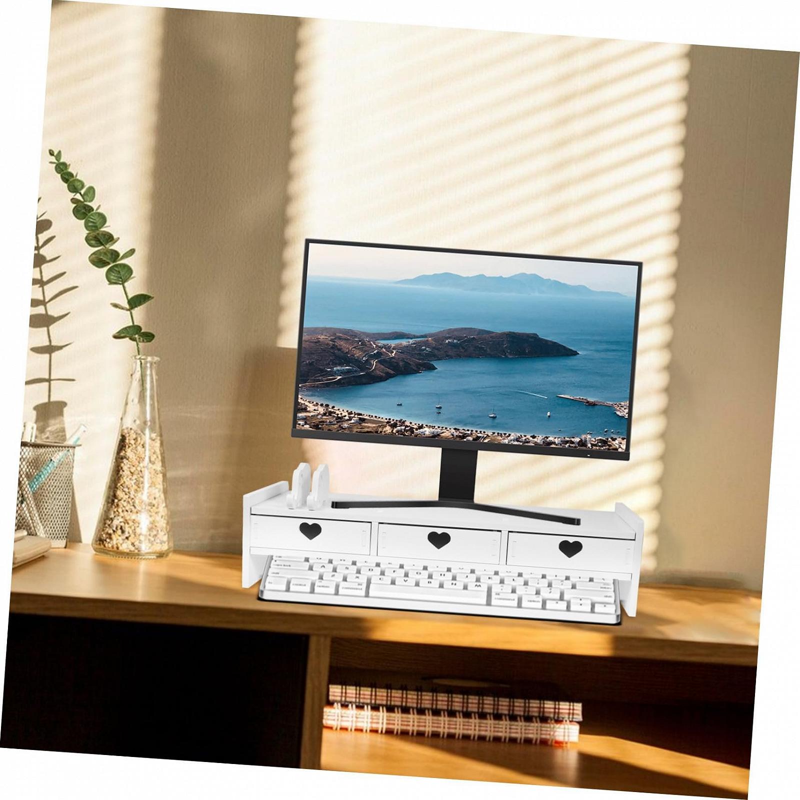 Подставка для клавиатуры Простой органайзер для офисного стола Подставка-подъемник для ноутбука Полка для компьютера с ящиками Органайзер для компьютерного стола ПВХ Белый, фото №6