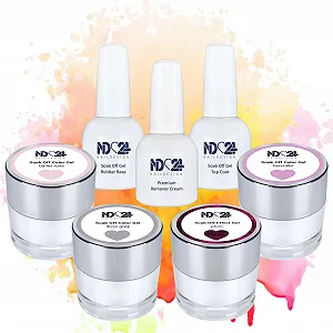 Гель-лак ND24 Premium Bundle Purple Mood Soak Off Collection База Rubber, Верхнее покрытие и Средство для снятия Cream - Высокопигментированный УФ LED Гель-лак - Насыщенный цвет, Стойкий - Легко снимается - 7 шт - Фото 1