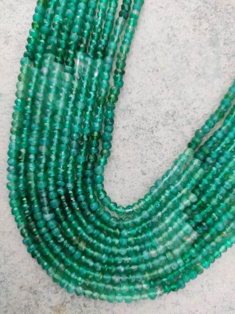 Круглые граненые бусины из натурального зеленого оникса 3.5-4 мм, фото №1