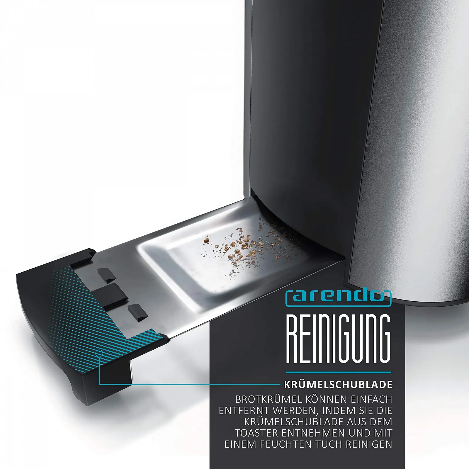 Тостер Arendo Stainless Steel Long Slot 4 скибочки Cool Grey, Admiral Blue (V2), фото №4