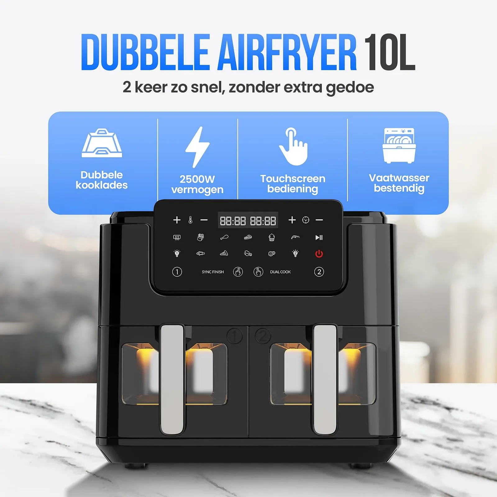 Мультипіч Strex Airfryer XXL 10 л 2500 Вт 50ºC-200ºC 10 програм Чорна, фото №2 Мультипіч Strex Airfryer XXL 10 л 2500 Вт 50ºC-200ºC 10 програм Чорна, фото №2