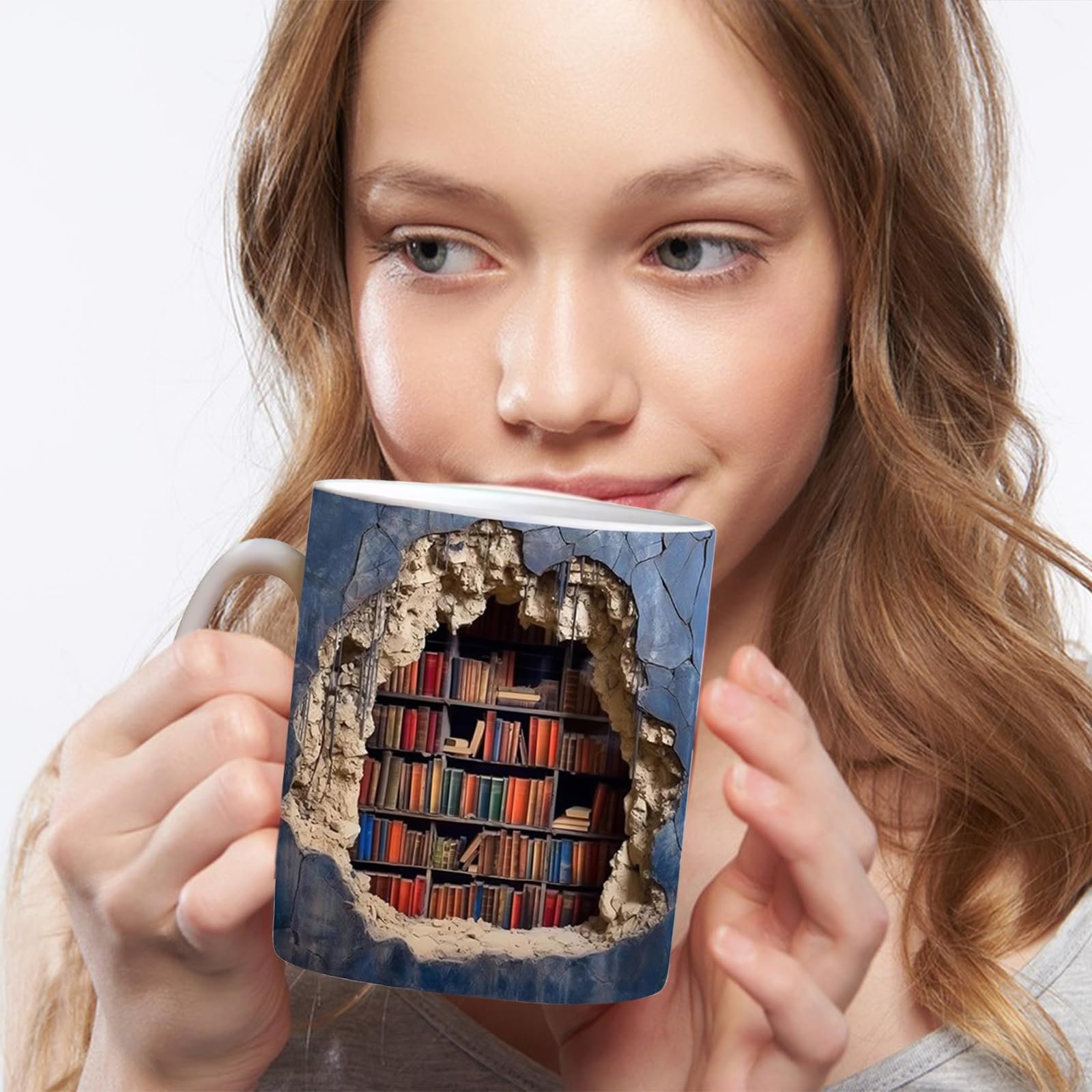 Кружка 3D Книжкова полиця, Керамічна кавова кружка, фото №5