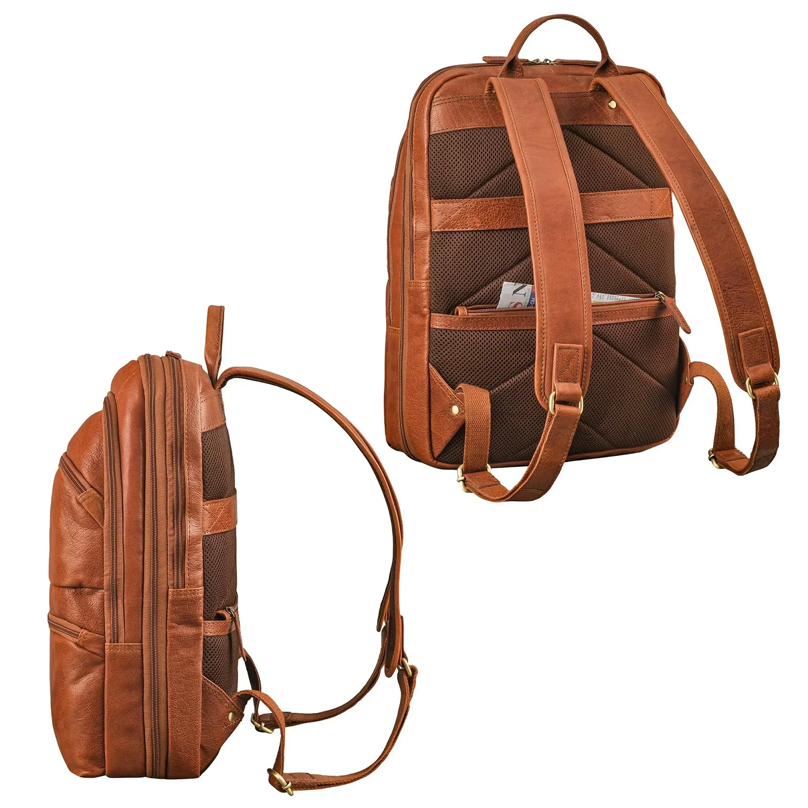 Рюкзак для ноутбука STILORD Giuseppe 15.6-16 дюймов Кожаный Tan - Dark Brown, фото №4