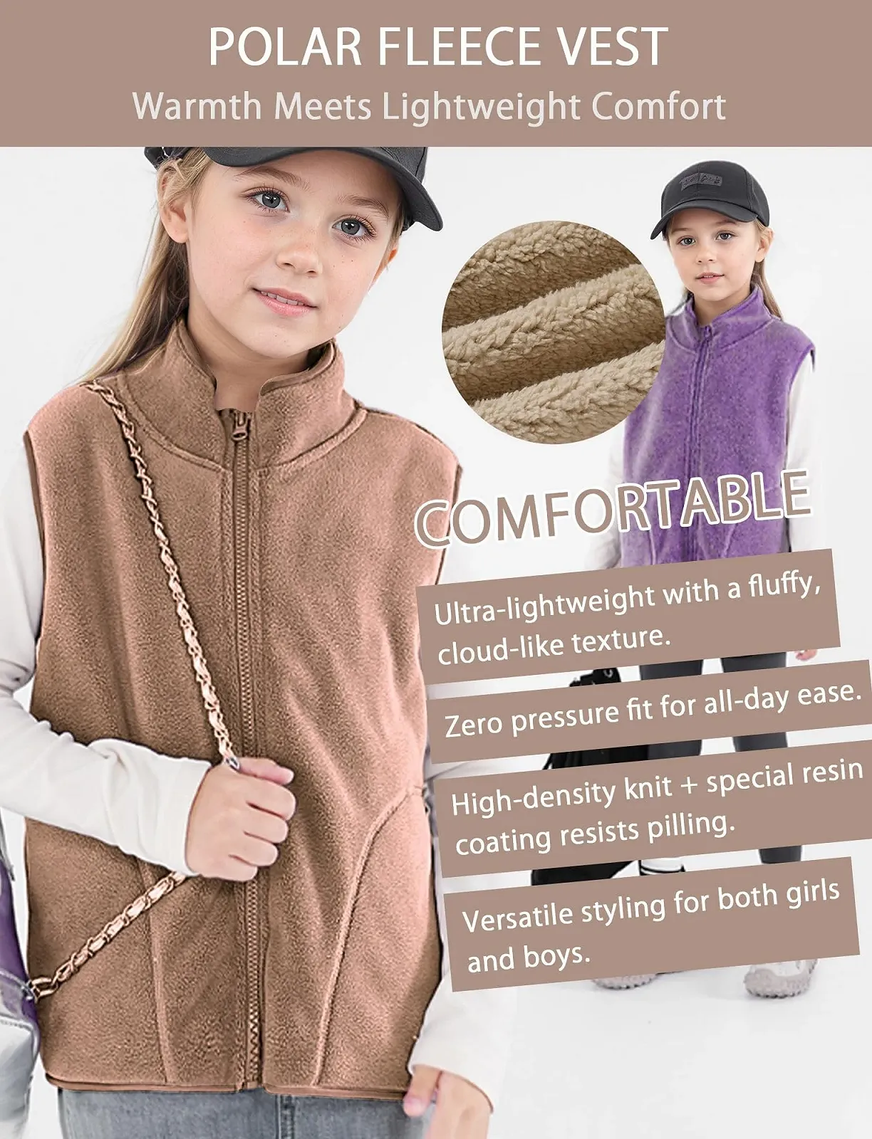 Жилет SEAUR Легкий Флисовый для Мальчиков Девочек Безрукавка Зимний Флисовый Жилет Детский Теплый Жилет Повседневный 3-14 лет, фото №5