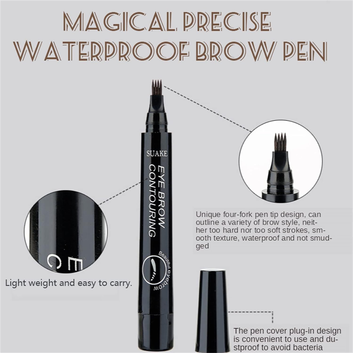 Олівець для брів 3D Waterproof з 4-розчасточкою 2024 Micro 02# Dark Brown, фото №5
