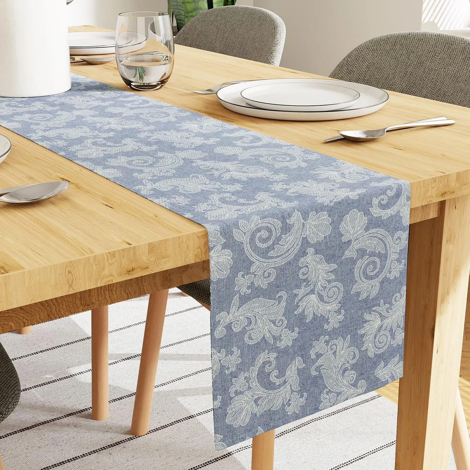 Ранер Encasa XO Flowers Jacquard Style 32 x 183 см Блакитний, фото №1 Ранер Encasa XO Flowers Jacquard Style 32 x 183 см Блакитний, фото №1