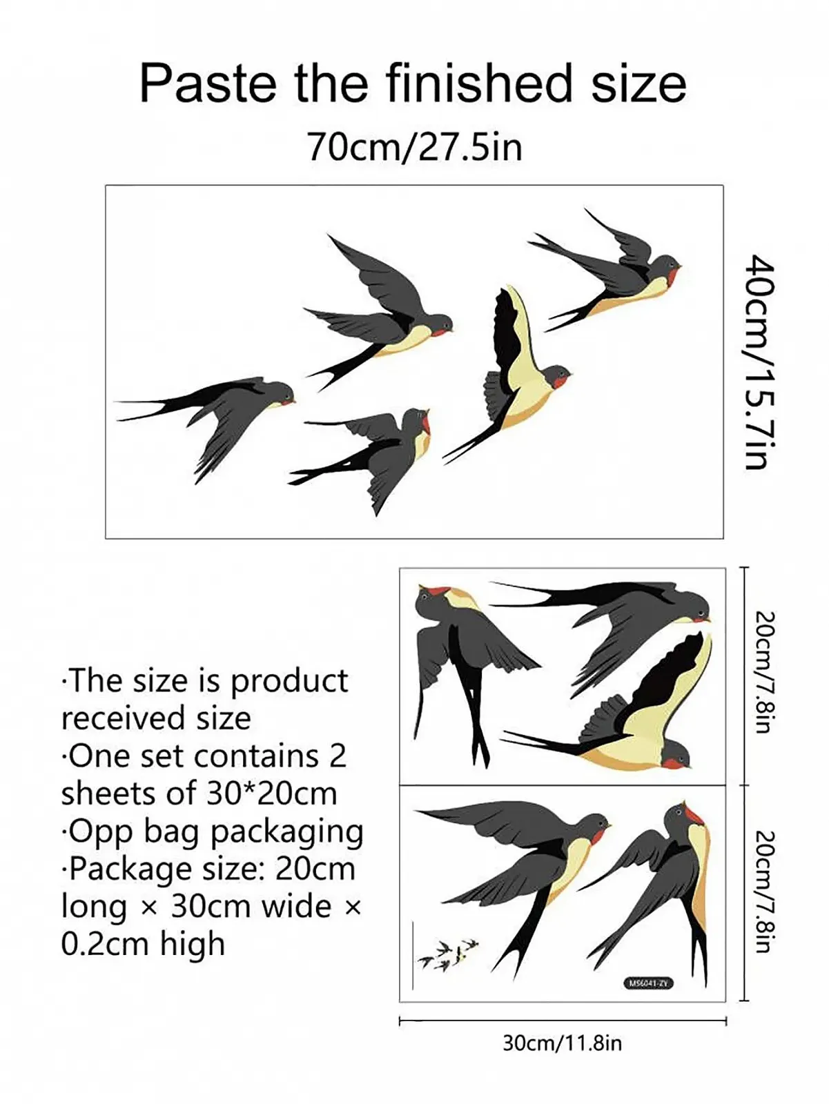 Наклейка на стіну Ластівки в польоті для вітальні та дитячої кімнати, фото №7 Наклейка на стіну Ластівки в польоті для вітальні та дитячої кімнати, фото №7