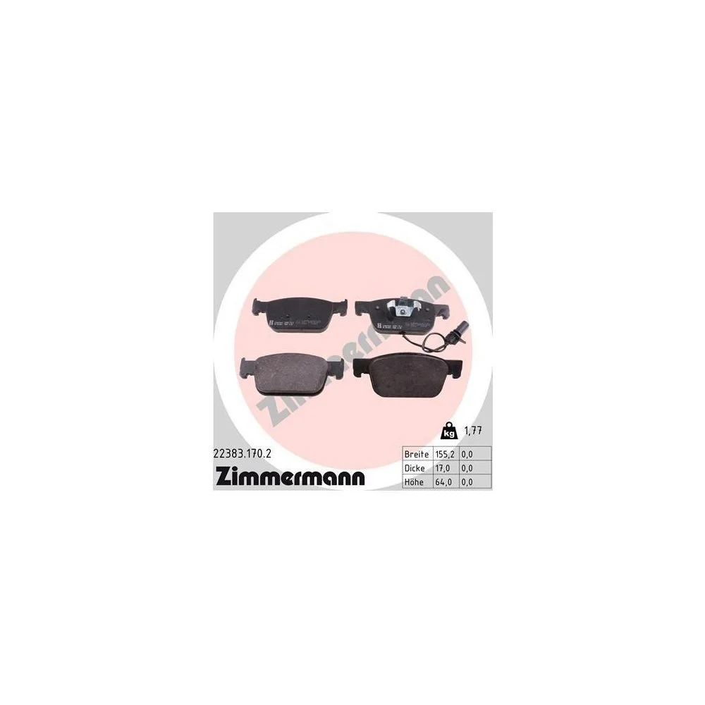 Комплект гальмівних колодок, дискове гальмо ZIMMERMANN 22383.170.2 для AUDI, передній міст, фото №1 Комплект гальмівних колодок, дискове гальмо ZIMMERMANN 22383.170.2 для AUDI, передній міст, фото №1