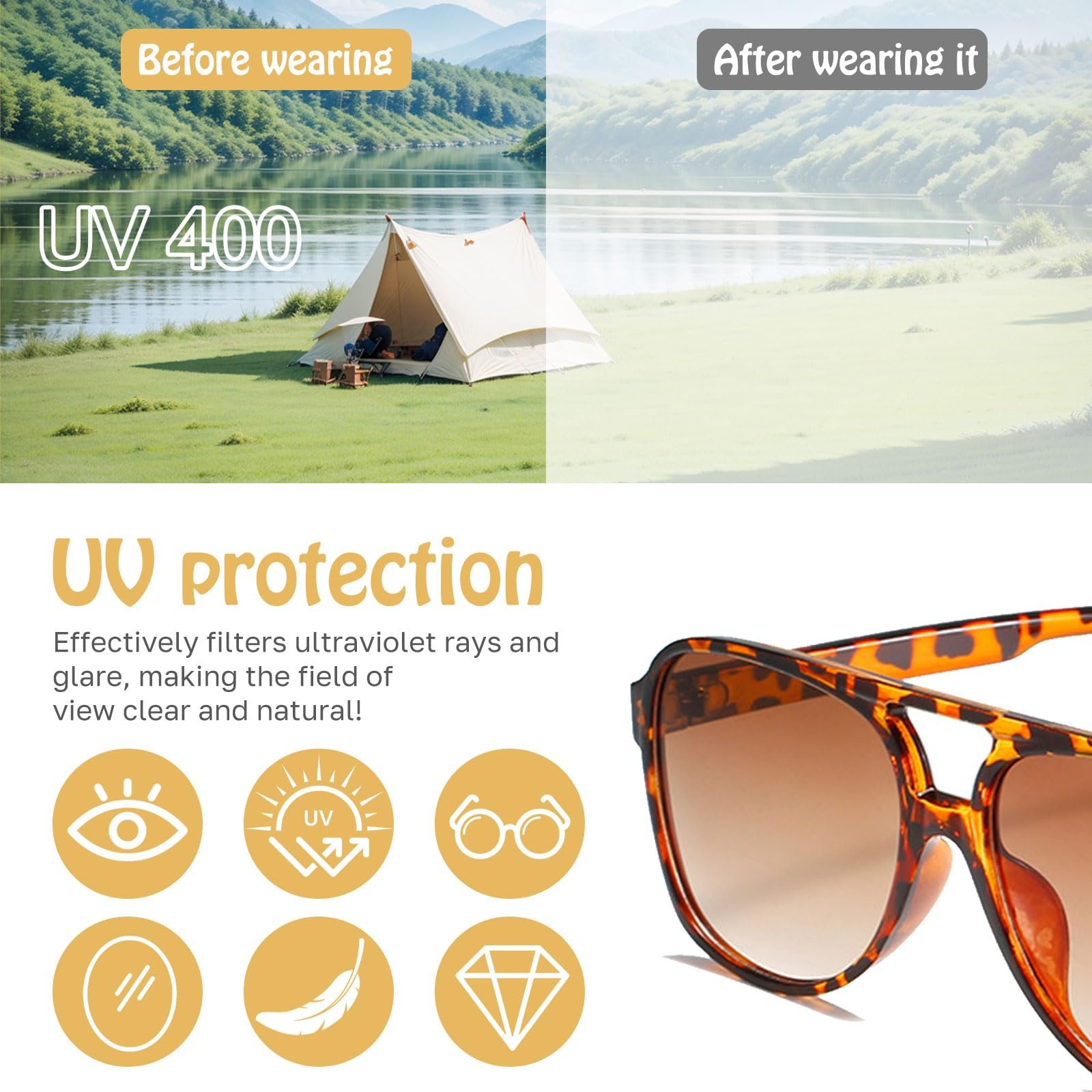 Сонцезахисні окуляри Retro Weploda Леопардовий візерунок з помаранчевими лінзами, фото №4