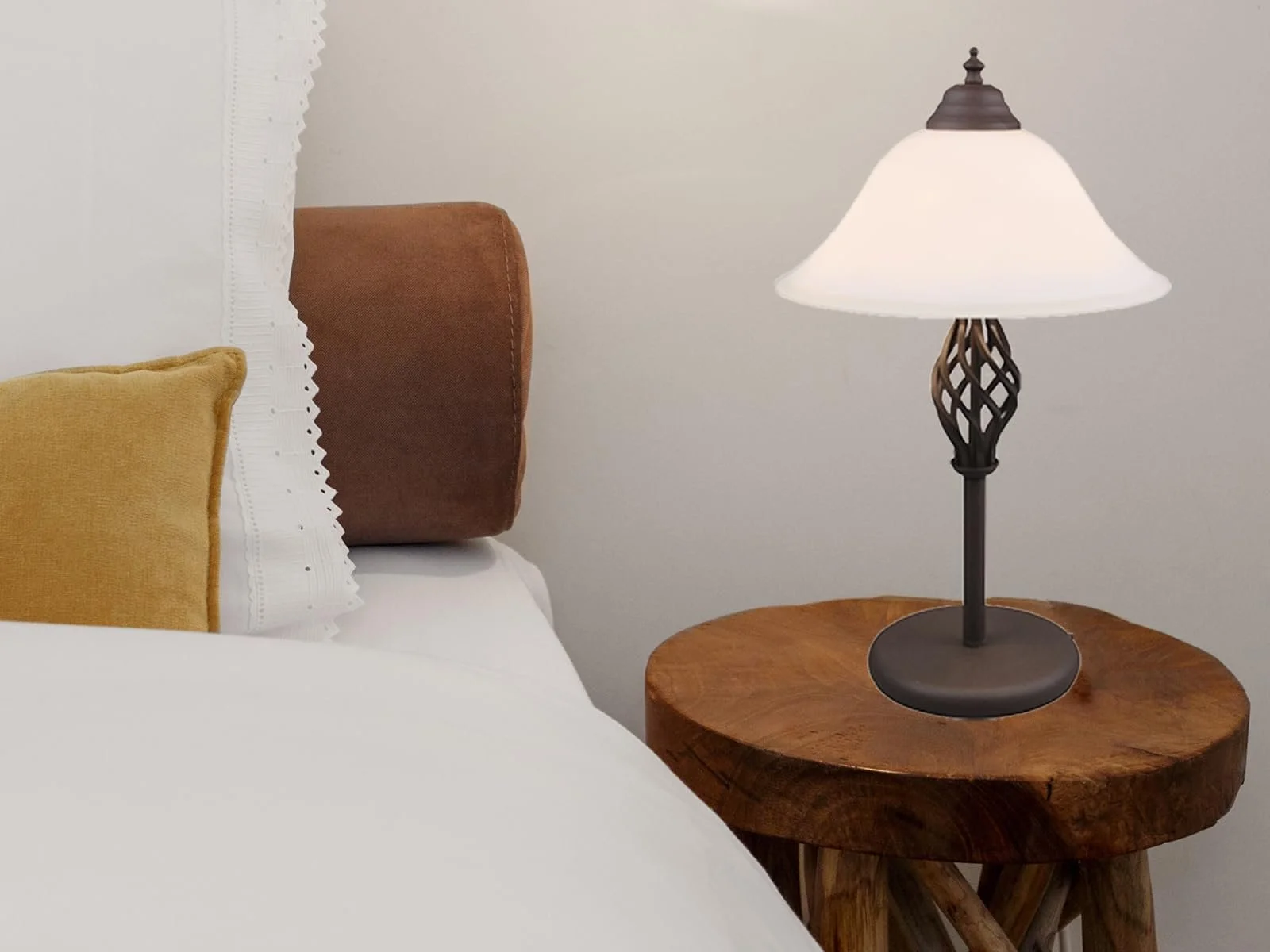 Настільна лампа Country House велика з ефектом іржі та скляним абажуром, білий, висота 50 см, фото №5