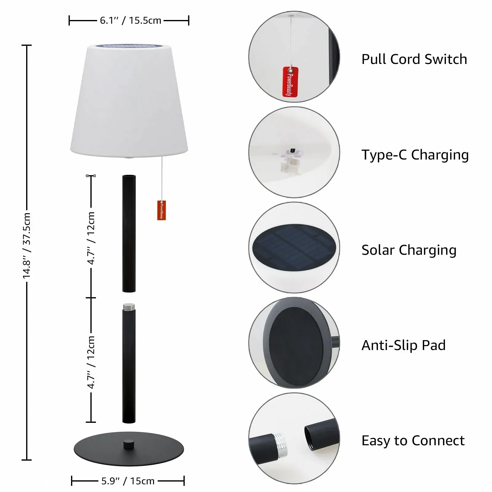 Настільна лампа LED на сонячній батареї Warm White та RGB бездротова USB акумуляторна, фото №5