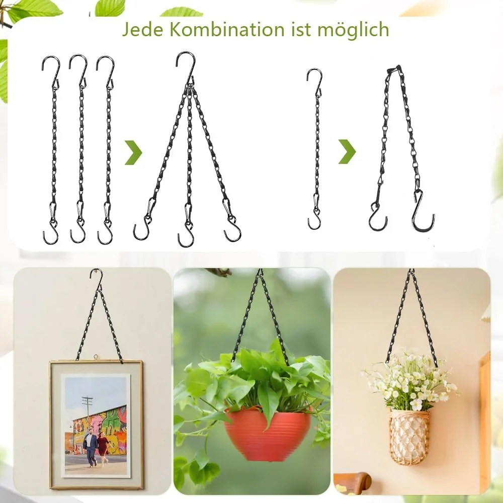 Ланцюг для підвісних кошиків 10 штук 11.4 дюйма метал з S-подібними гачками Black, фото №4