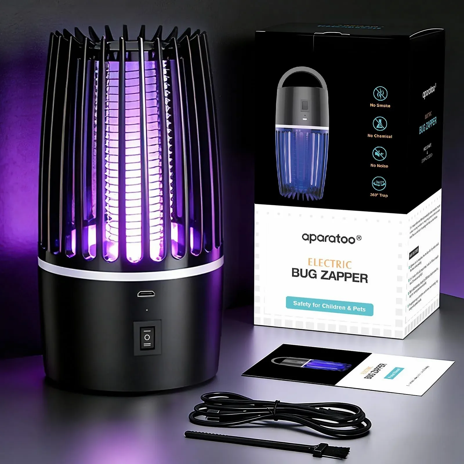 Уничтожитель насекомых электрический 4000 mAh 365nm UV с ночником бесшумный, фото №8
