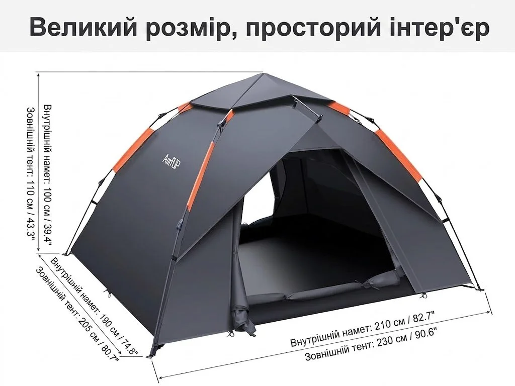 Автоматичний кемпінговий намет Amflip (HU-XI-129) / 3 особи / 3000 мм / Сірий, фото №4 Автоматичний кемпінговий намет Amflip (HU-XI-129) / 3 особи / 3000 мм / Сірий, фото №4