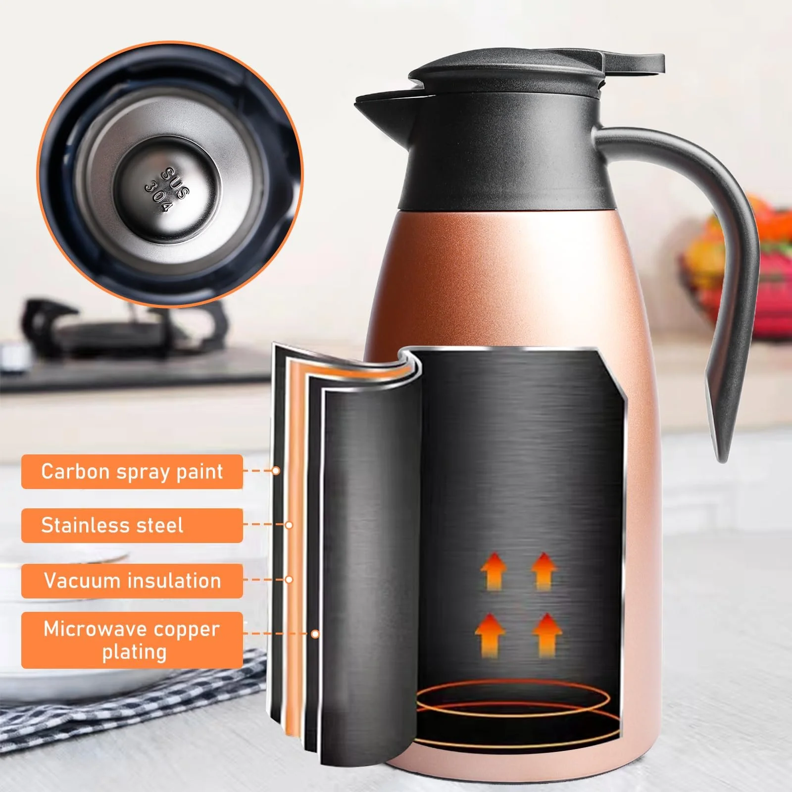 Термос-кавник з нержавіючої сталі 2 л, рожевий, фото №5