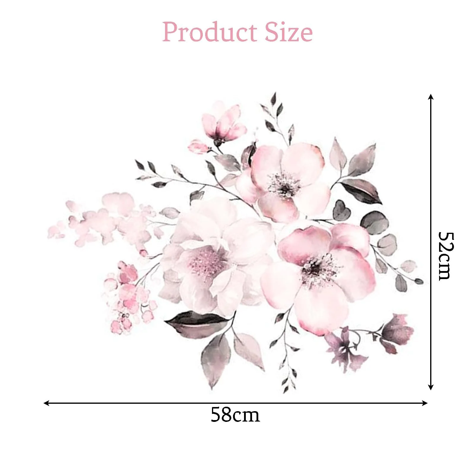 Наклейка на стіну Акварельні квіти вінтажні рожеві суцвіття та листя винограду 58 x 52 см, фото №2