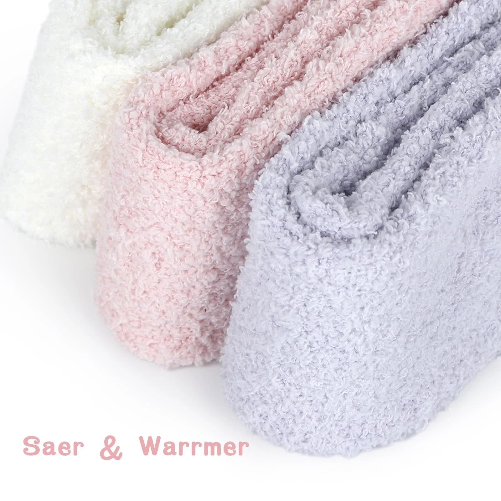 Женские носки Fadcaer до колен, 3 пары, пушистые, теплые, из кораллового флиса, выше колена, фото №3