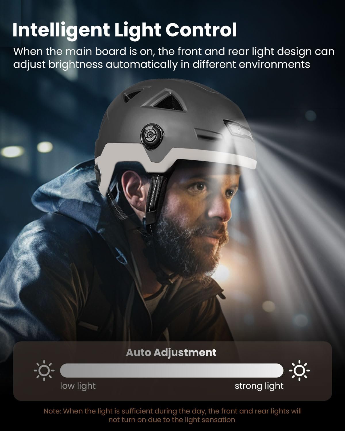 Шлем велосипедный ILM Smart с козырьком, тормозным LED-сигналом и датчиком освещенности, фото №3