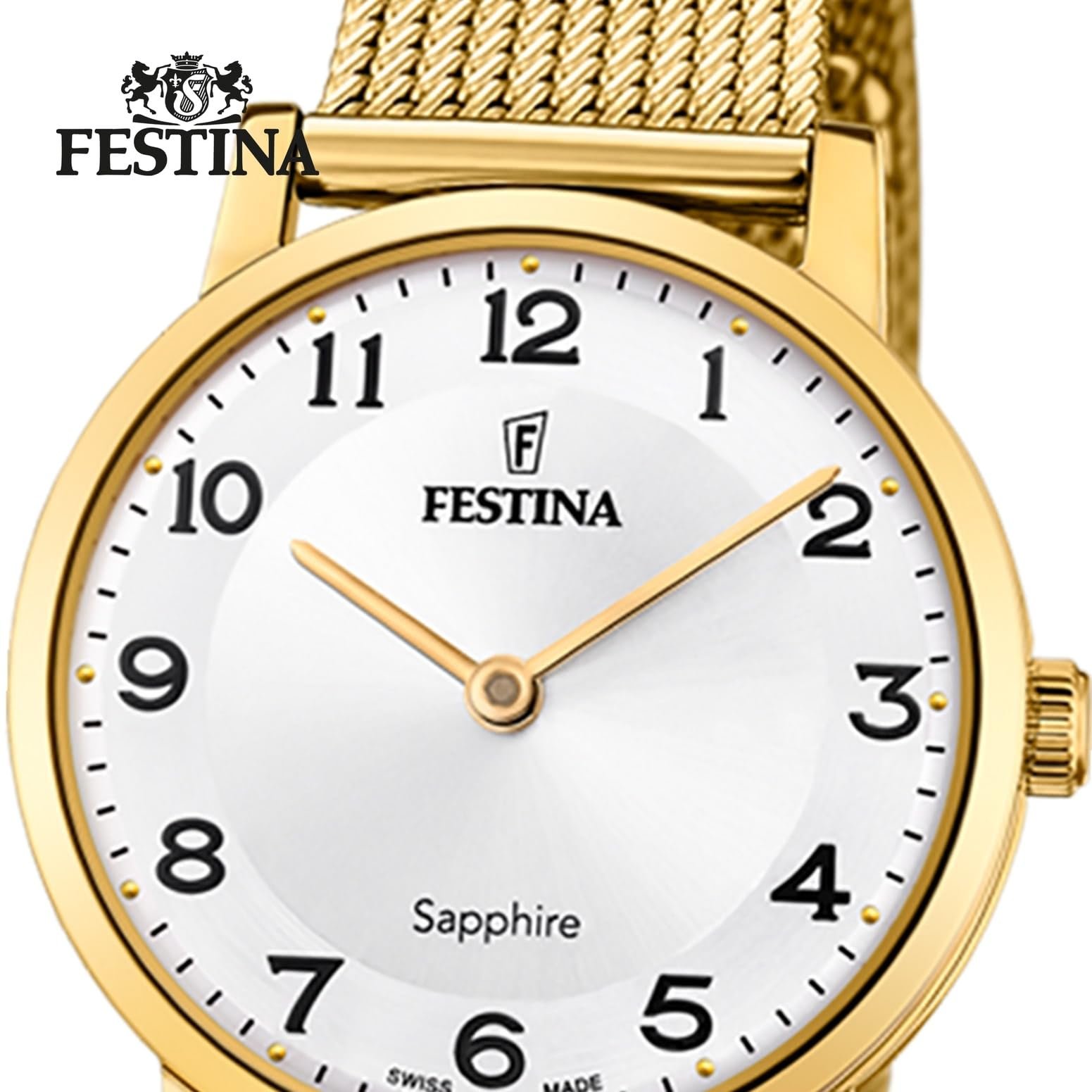 Женские часы Festina Swiss made F20023/5 Золотистый корпус из нержавеющей стали, золотистый браслет из нержавеющей стали, серебристый, Браслет, фото №2