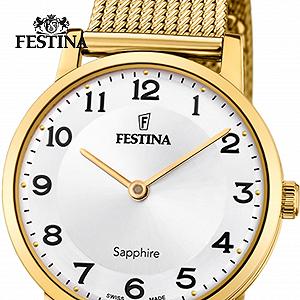 Женские часы Festina Swiss made F20023/5 Золотистый корпус из нержавеющей стали, золотистый браслет из нержавеющей стали, серебристый, Браслет synthetic.ua - Фото 1