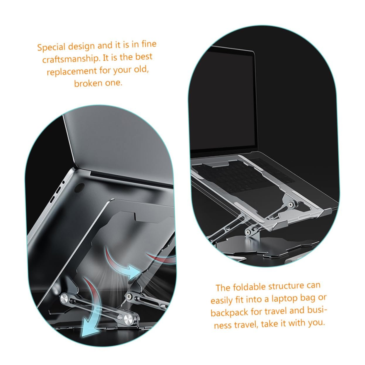 Регулируемая по высоте подставка для ноутбука SEWACC, алюминиевый сплав, эргономичная подставка для ноутбука с теплоотводом, нескользящая и складная конструкция, фото №6