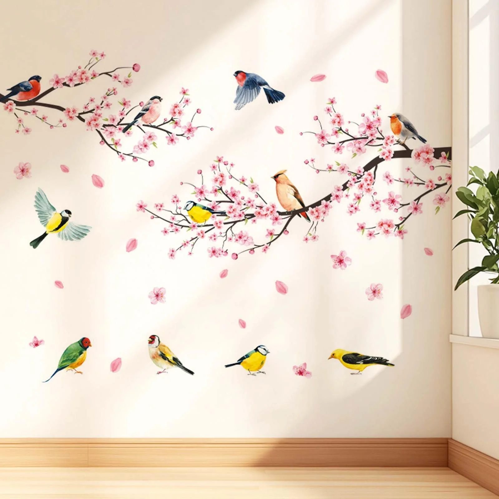 Набір настінних наклейок Cherry Blossom Flowers Blossoms Birds on Tree Branch 2 шт. 30 x 90 см Рожева, фото №3