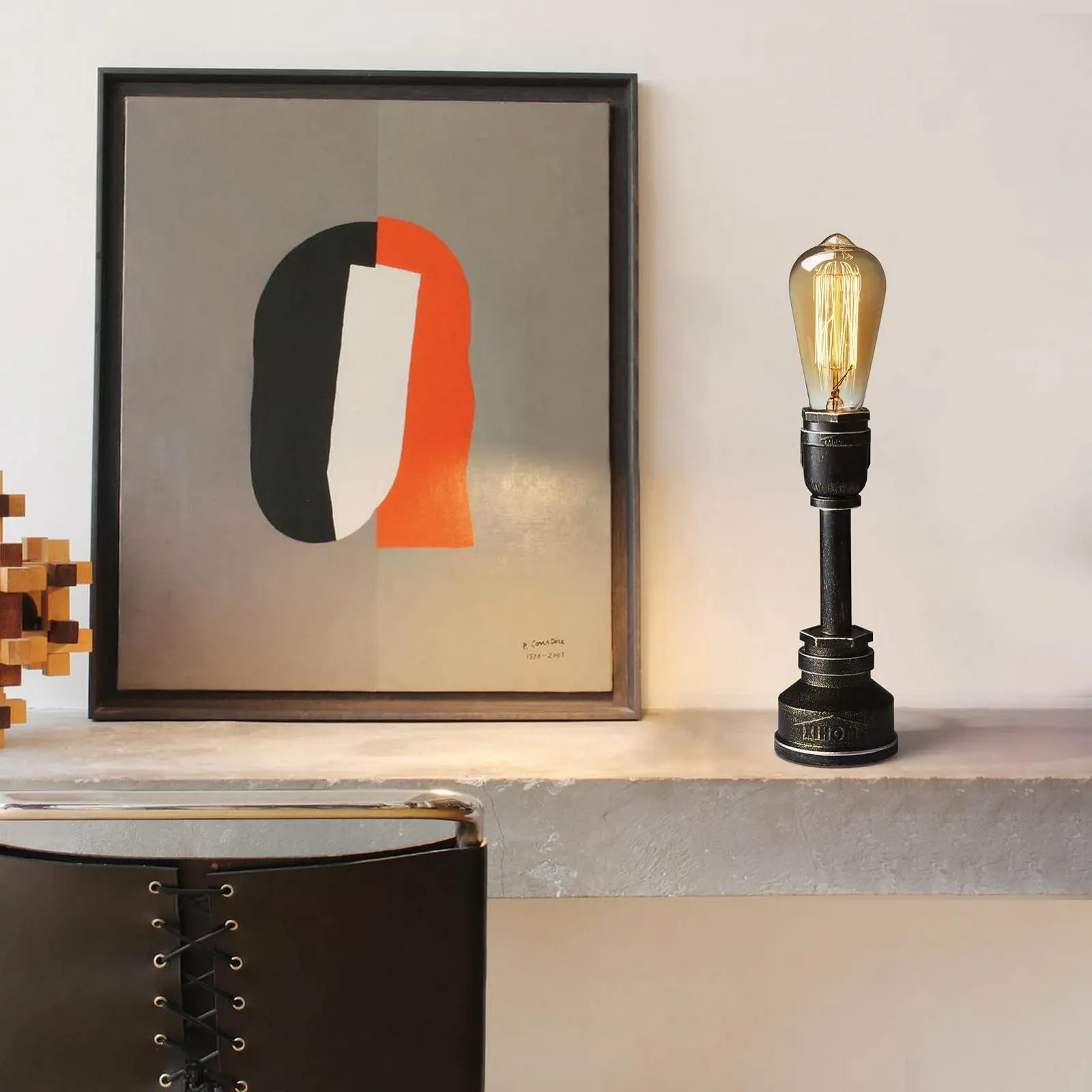 Настільна лампа Стімпанк Водопровідна труба Індустріальна E27 Бронзова, фото №2