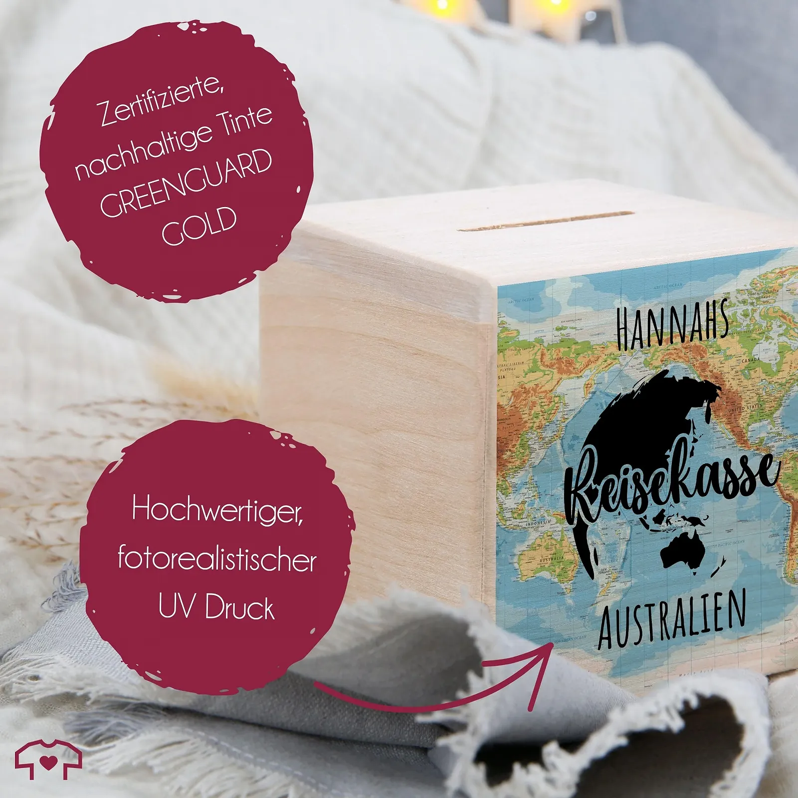 Скарбничка дерев'яна Travel Fund Australia World Map Дерево, фото №5