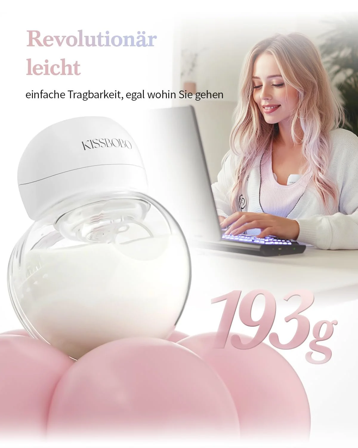 Молокоотсос электрический двойной KISSBOBO, 3 режима, 9 уровней, тихий, беспроводной, перезаряжаемый, 21 мм/24 мм, белый, 2 шт., фото №3 Молокоотсос электрический двойной KISSBOBO, 3 режима, 9 уровней, тихий, беспроводной, перезаряжаемый, 21 мм/24 мм, белый, 2 шт., фото №3